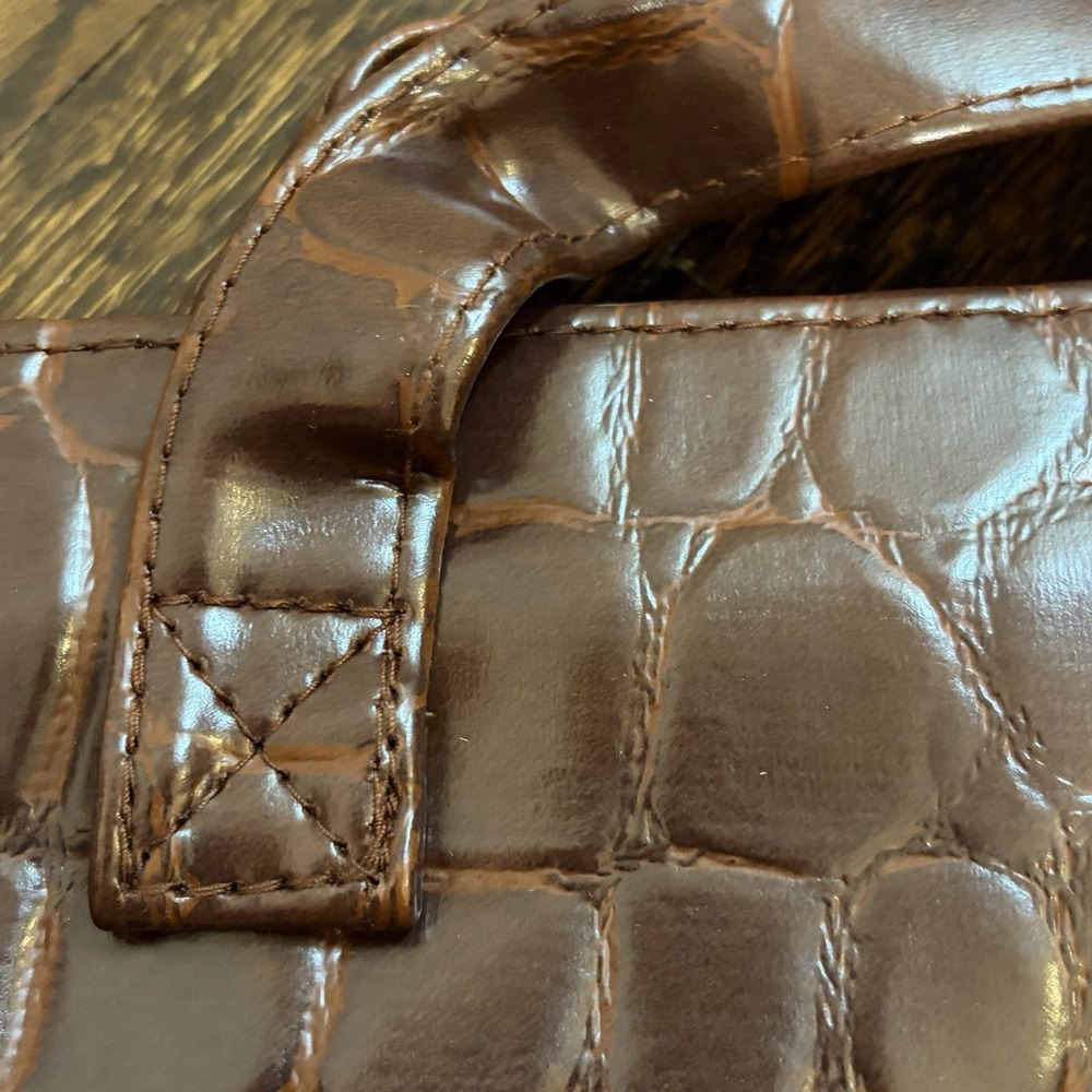 NEW 90s Ralph Lauren Safari Croc-Embossed Faux Leather Travel‎ Bag Luggage Brown - Picture 4 of 10